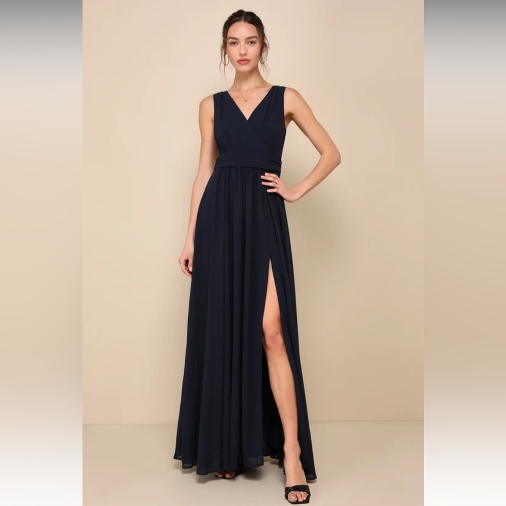 Lulus Thoughts of Hue Navy Blue Surplice Maxi Dress